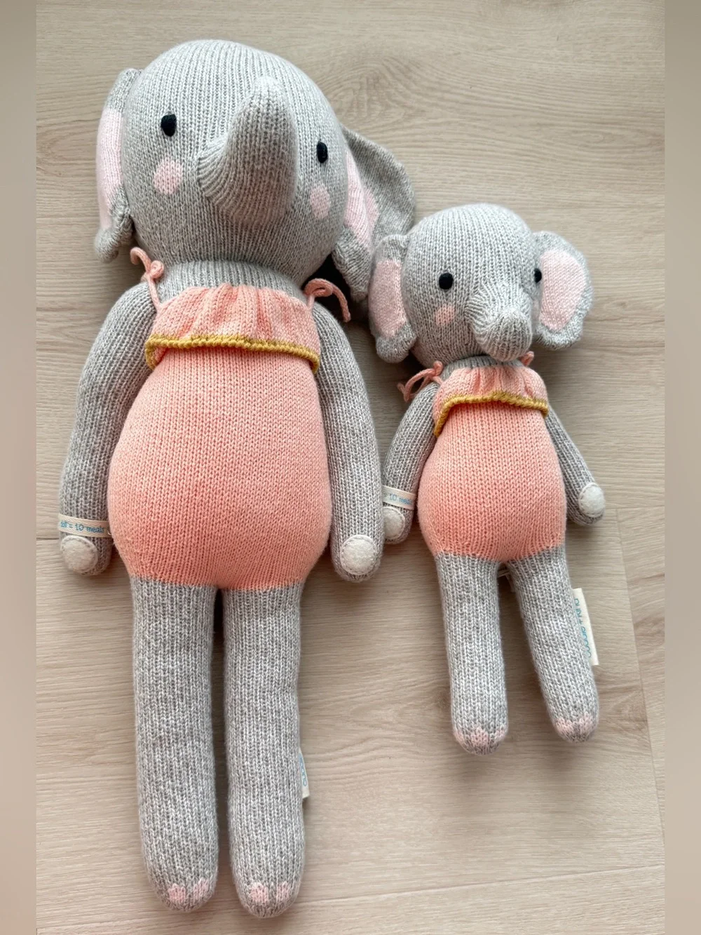 Cuddle + Kind RGray and Pink Elephant Knit Plush Toy - Kids Toys